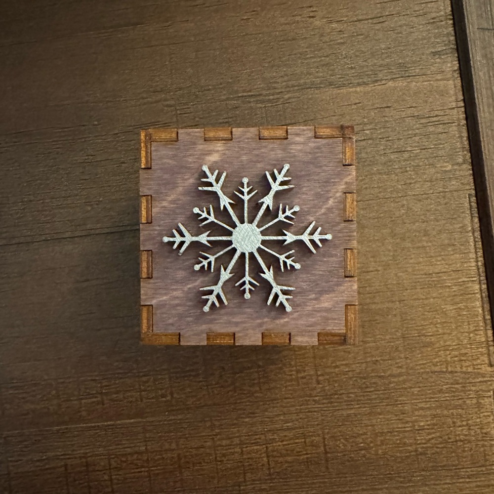 Wooden Trinket Box with Snowflake Design